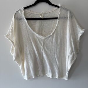 We The Free Cream Frayed Hem Blouse